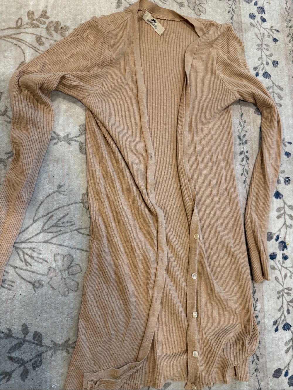 Light Tan Ribbed Longline Women's Cardigan